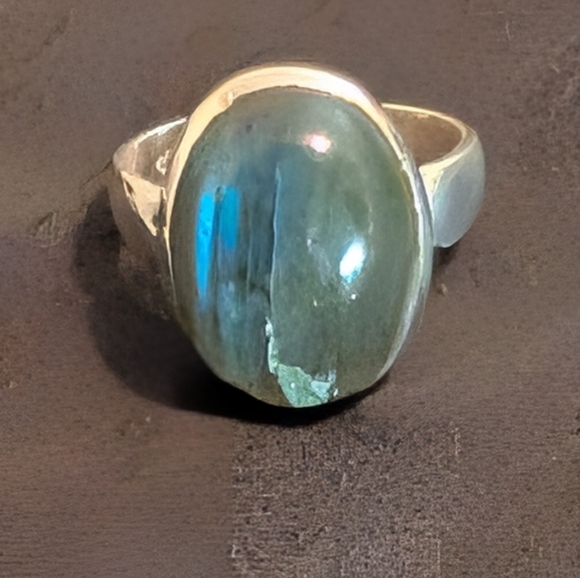 Beautiful Genuine Solid 925 Sterling Silver Ring Natural Labradorite Ring Size 6 - Picture 7 of 13